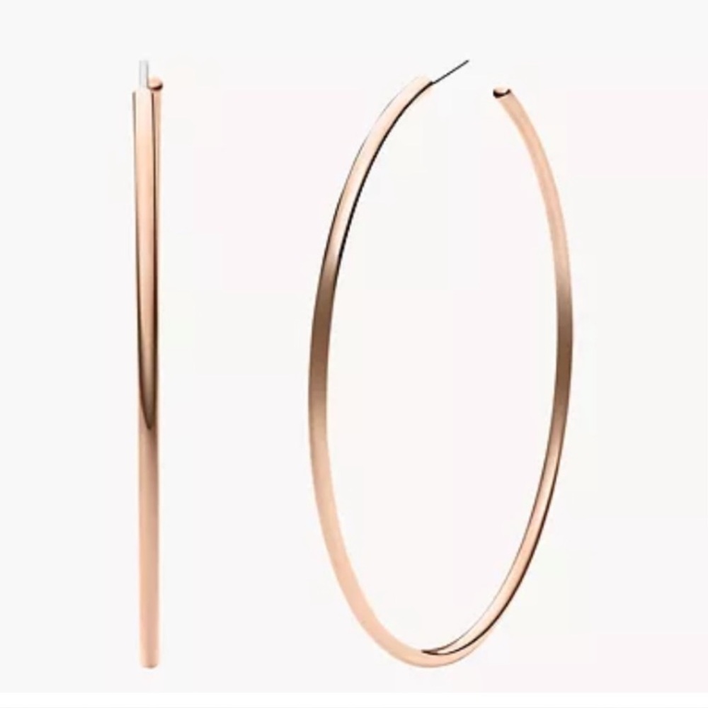 New Michael Kors Rose Gold Heritage Hoop Earrings - Picture 5 of 8
